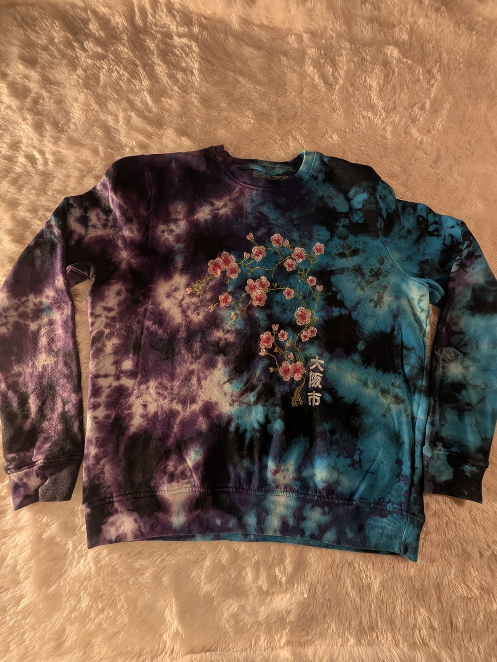 Blind Rooster Tie-Dye Floral with Asian Print  Embroidered Sweatshirt